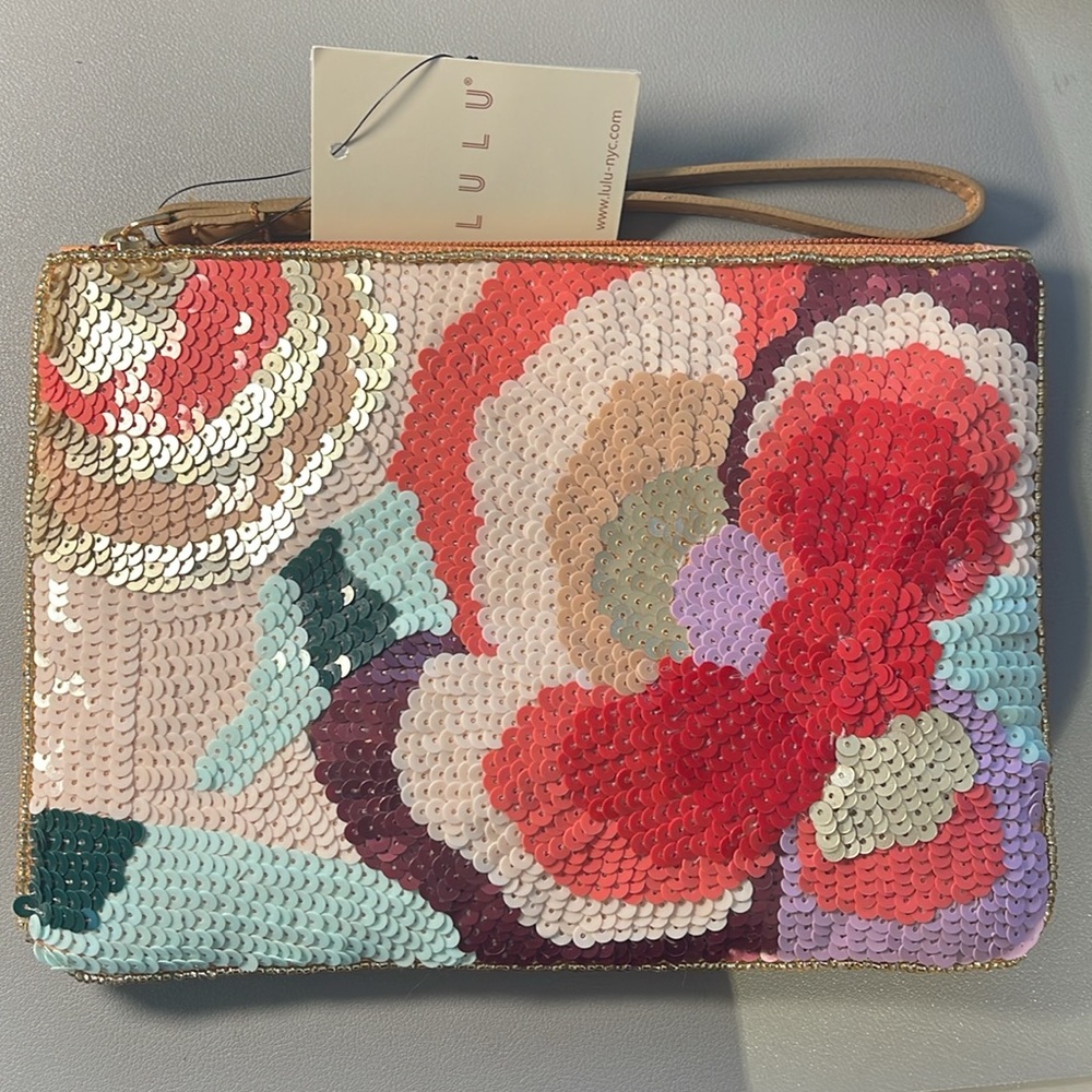 NWT Lulu NYC Multi colored Sequin flower wristlet
